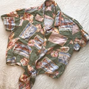 Cropped Front Tie Hawaiian Shirt